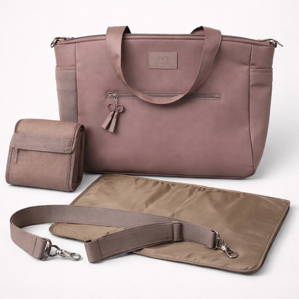 A + S Luxxe Baby Diaper Bag Tote Mauve Large Travel Mommy Bag